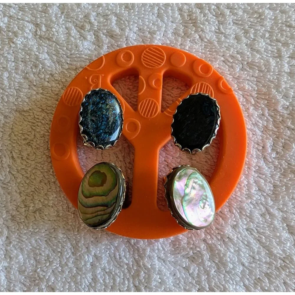 Lot of 2 Vintage Abalone Shell Cufflinks Silver Tone Oval Toggle Back